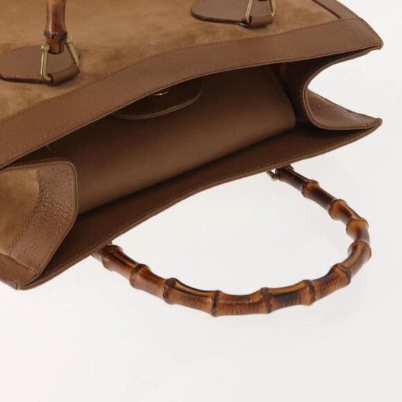 GUCCI Bamboo Hand Bag Suede Leather Beige Gold - Picture 8 of 16